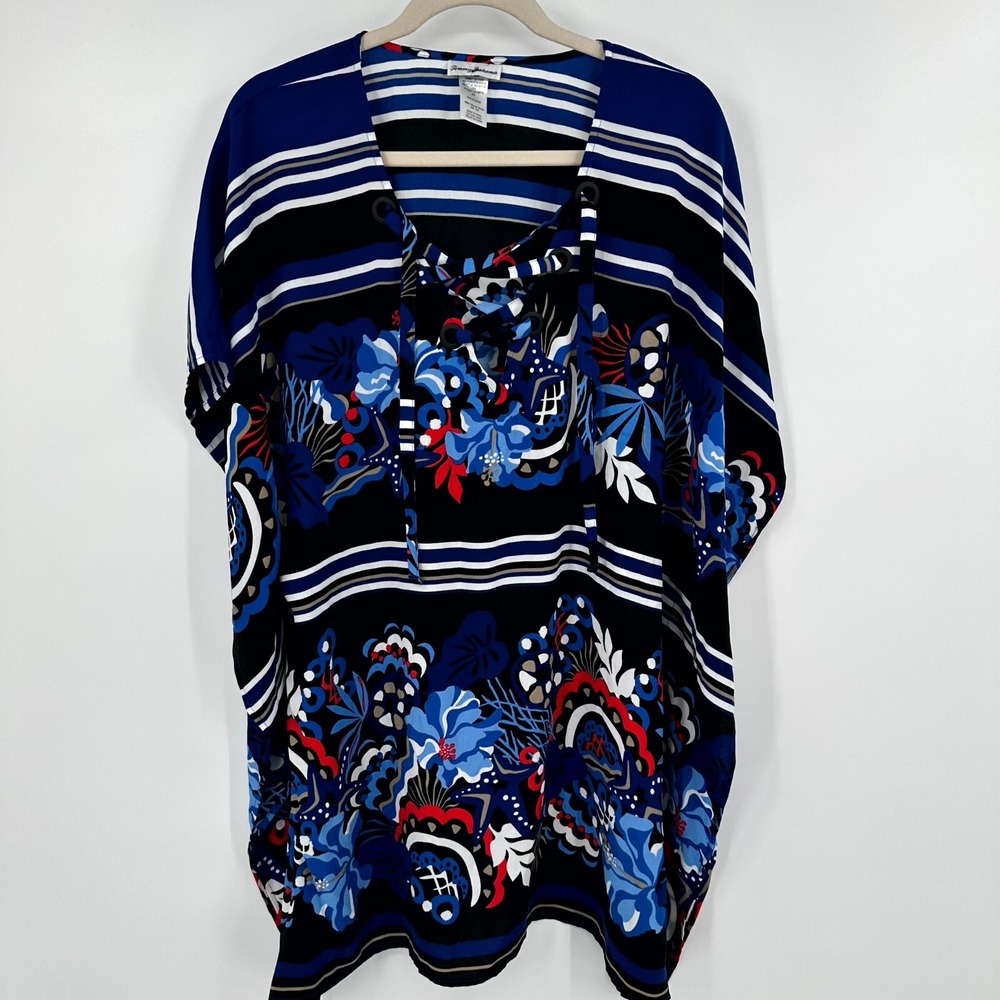 Tommy Bahama Poncho Top Women's S/M Blue Floral Print Summer Outdoor Lace Up